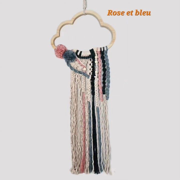 Macramé décoration murale coloris rose bleu modèle Nuage -fifiecreation.com