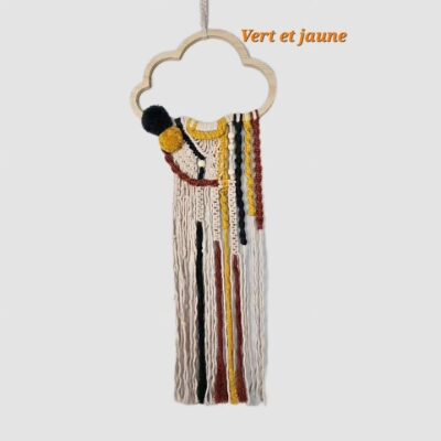 Macramé décoration murale coloris vert jaune modèle Nuage -fifiecreation.com