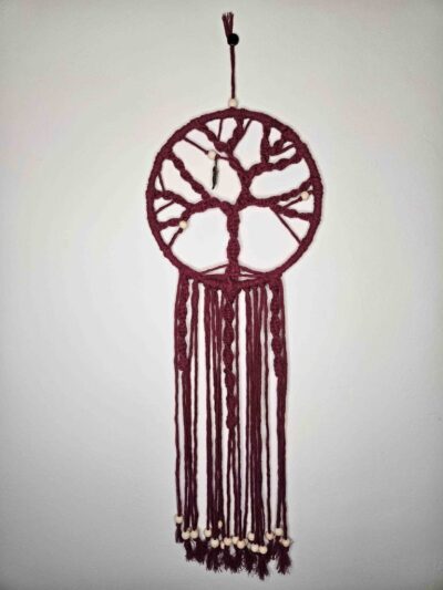 macramé décoration murale - coloris bordeaux - Modèle Arbre de vie -fifiecreation.com