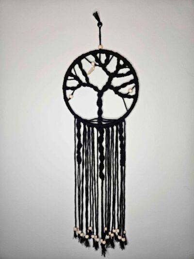 macramé décoration murale - coloris noir - Modèle Arbre de vie -fifiecreation.com