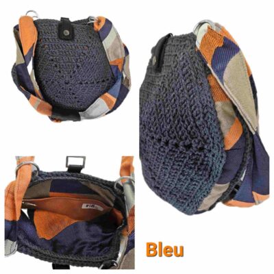 Sac à main original hexagone avec bandoulière porté épaule vues 3 faces modèle Jeanne bleu -fifiecreation.com