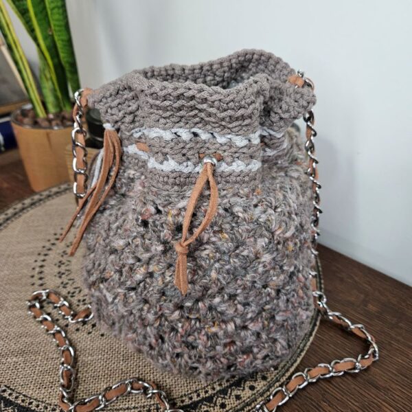 Sac à main bourse à bandoulière -vue de coté -modèle Juliette panaché tweed -fifiecreation.com