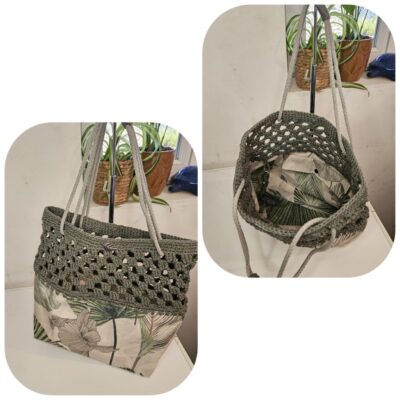 Sac cabas artisanal fait main Paulette kaki - fifiecreation.com